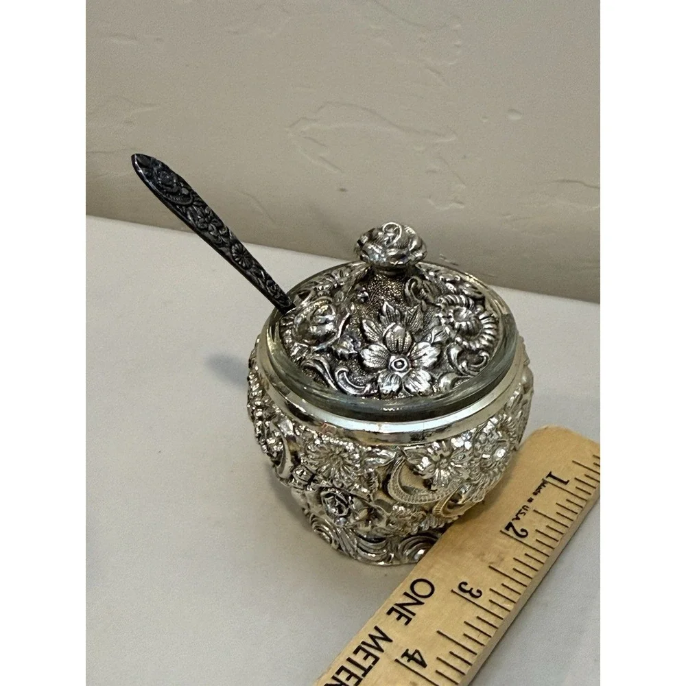 Harrison Fisher Sugar Bowl HF-0917 Silver Plated Floral Sugar/Condiment Repousse